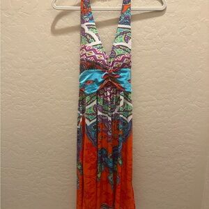 Cristinalove Paisley Halter Dress in Orange, Turquoise & Purple